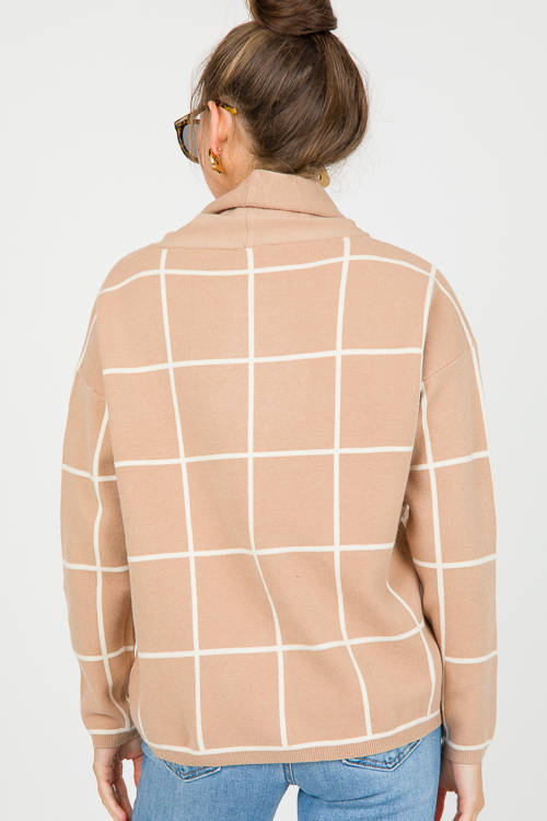 Glendale Grid Sweater, Taupe White