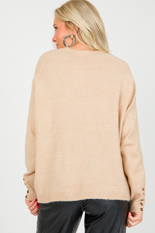 Button Wrist Sweater, Taupe
