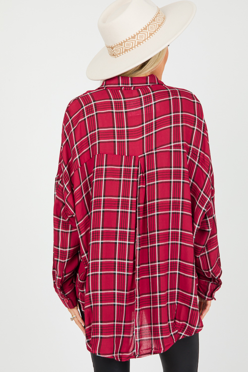 Plaid Pleat Center Top, Red