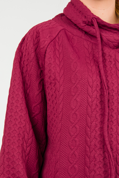 Cable Texture Knit Pullover, Burgundy