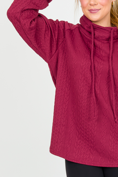 Cable Texture Knit Pullover, Burgundy