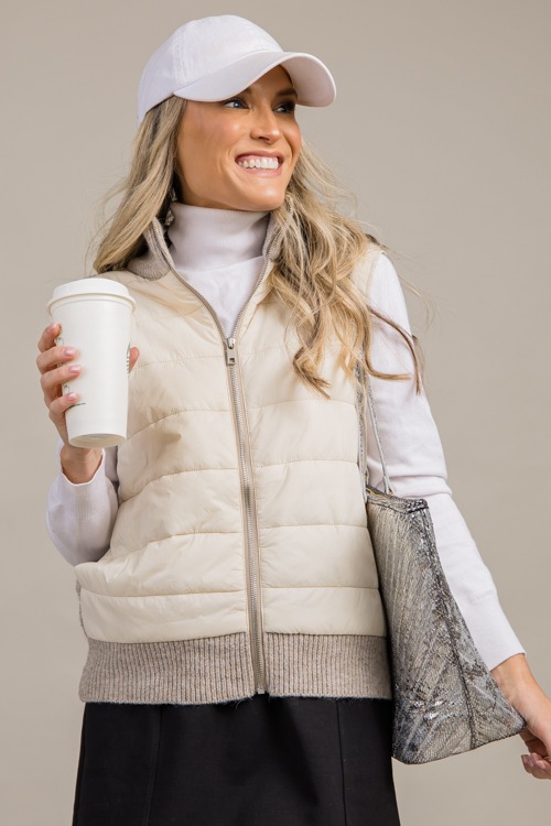 Sweater Knit Contrast Vest, Cream