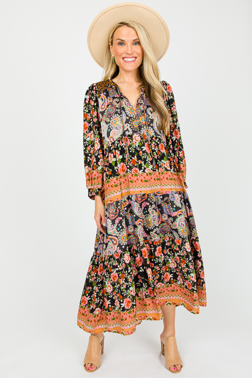 Paisley Floral Mix Midi, Black