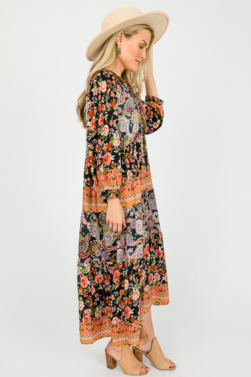 Paisley Floral Mix Midi, Black