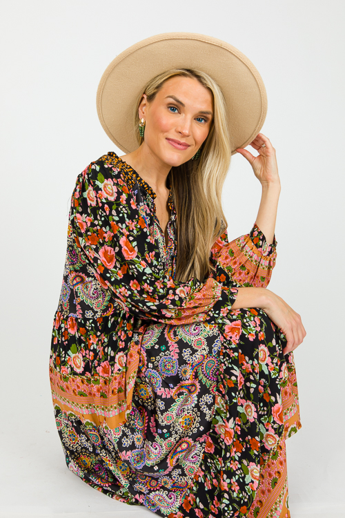 Paisley Floral Mix Midi, Black