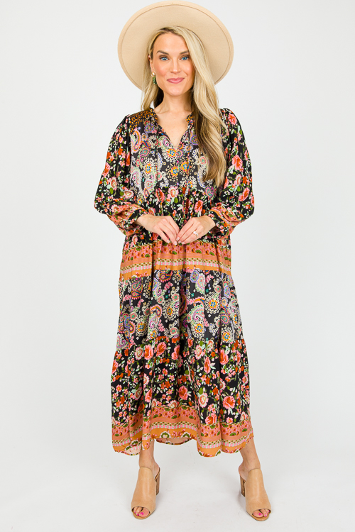 Paisley Floral Mix Midi, Black