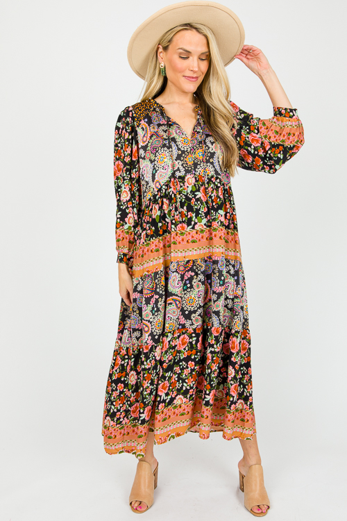 Paisley Floral Mix Midi, Black
