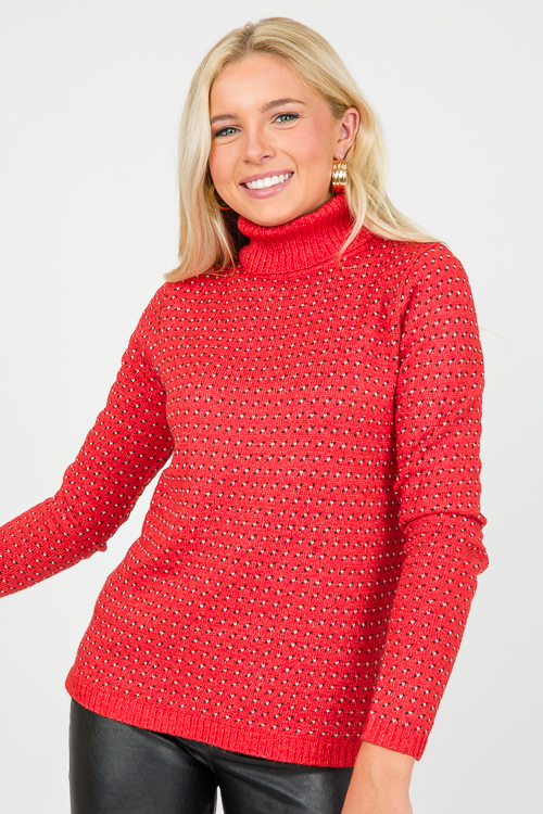 Stitch Print Sweater, Red