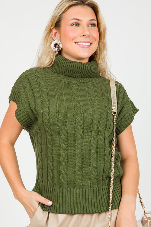 Roll Neck Sweater Vest, Olive - New Arrivals - The Blue Door Boutique