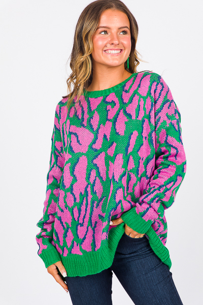 Electric Leopard Sweater, Green