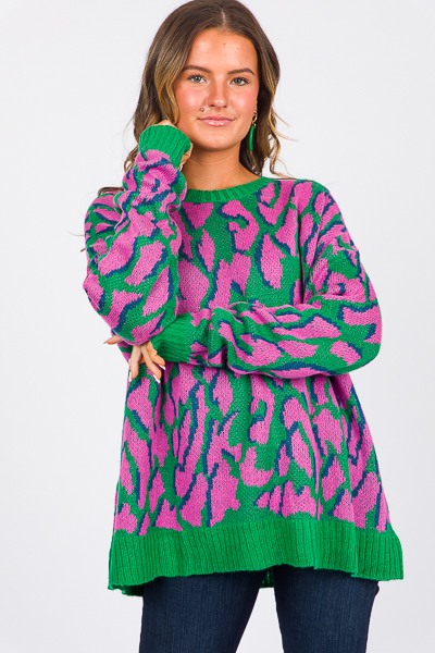 Electric Leopard Sweater, Green