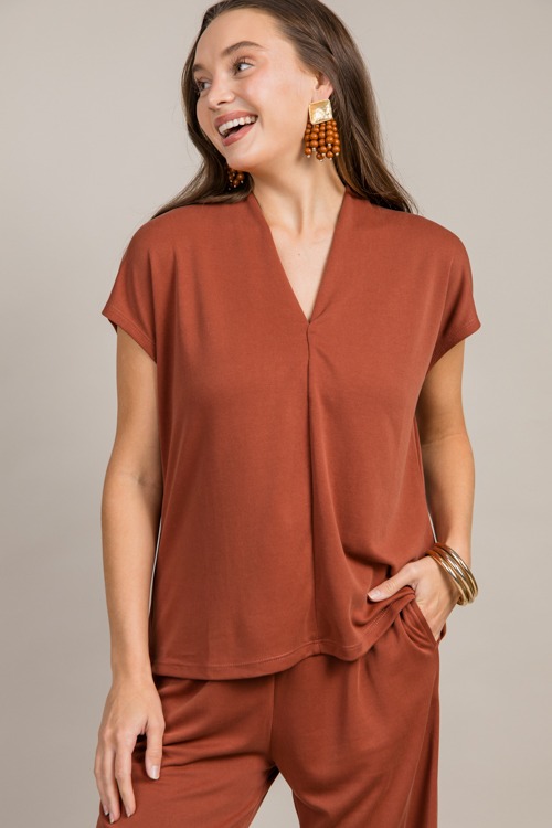 Modal V-Neck Top, Brick