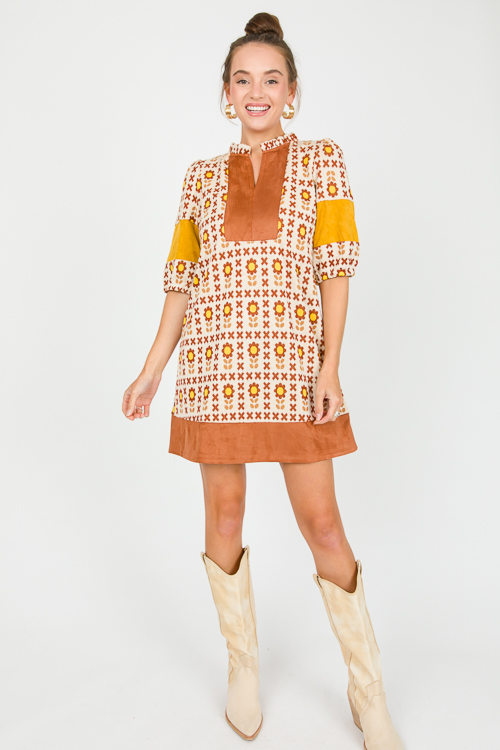 Suede Colorblock Floral Dress