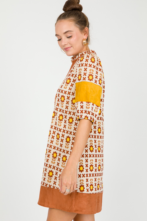 Suede Colorblock Floral Dress