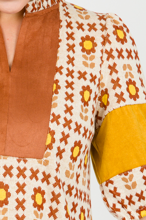 Suede Colorblock Floral Dress