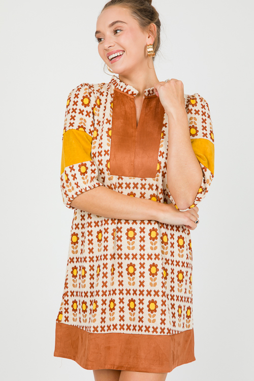 Suede Colorblock Floral Dress