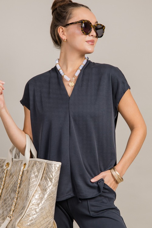 Modal V-Neck Top, Charcoal