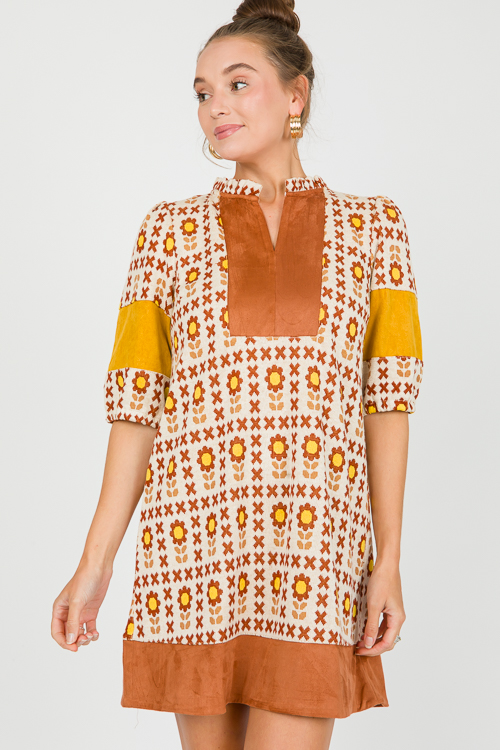 Suede Colorblock Floral Dress