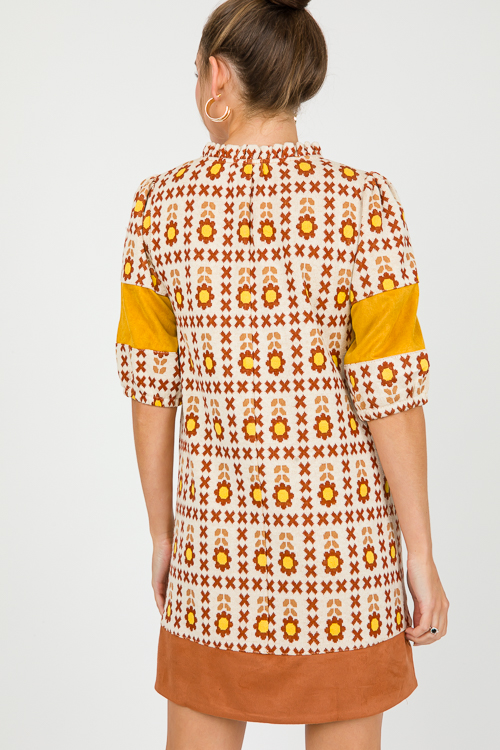 Suede Colorblock Floral Dress