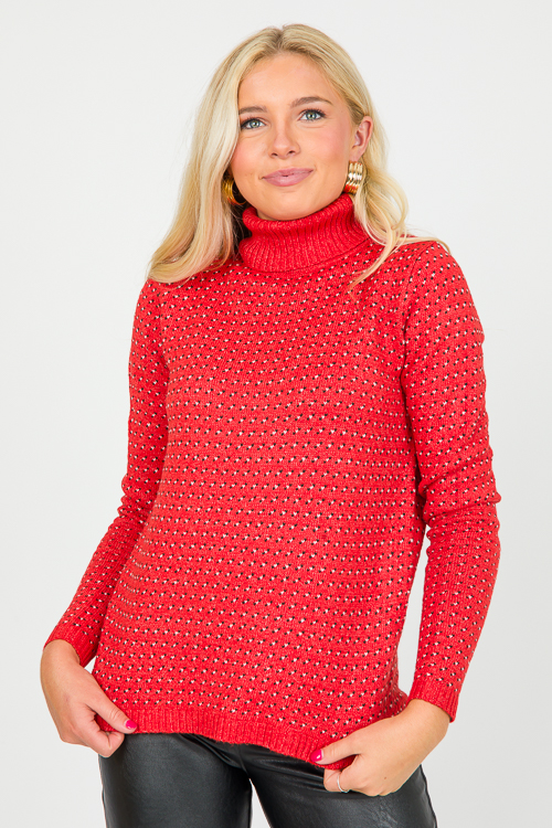 Stitch Print Sweater, Red