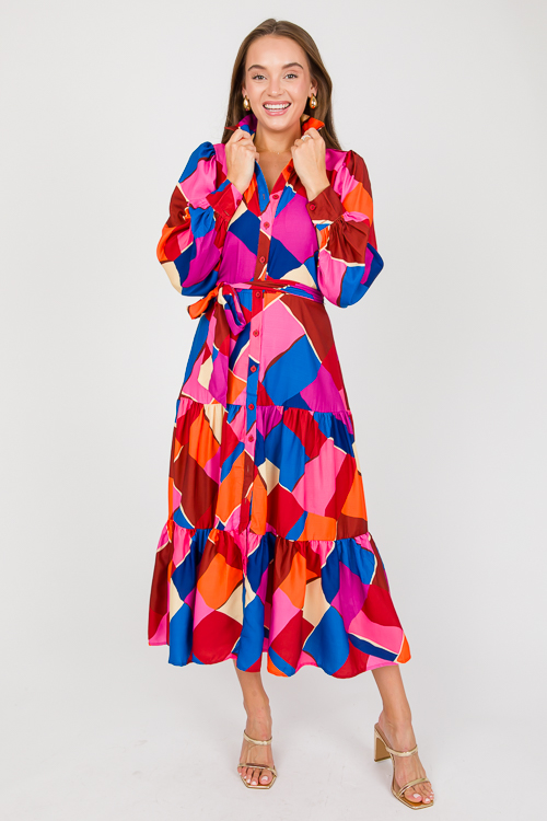 Abstract Shirt Midi, Fuchsia Blue