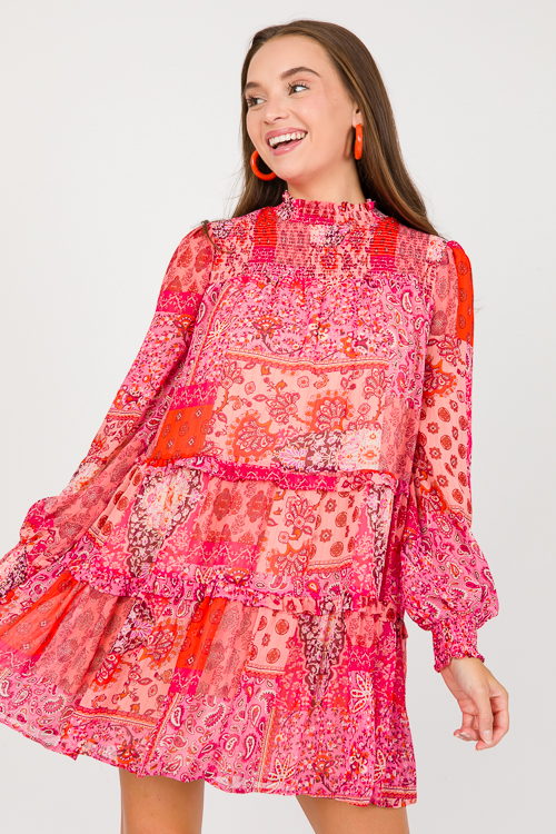 Paisley Patchwork Dress, Pink