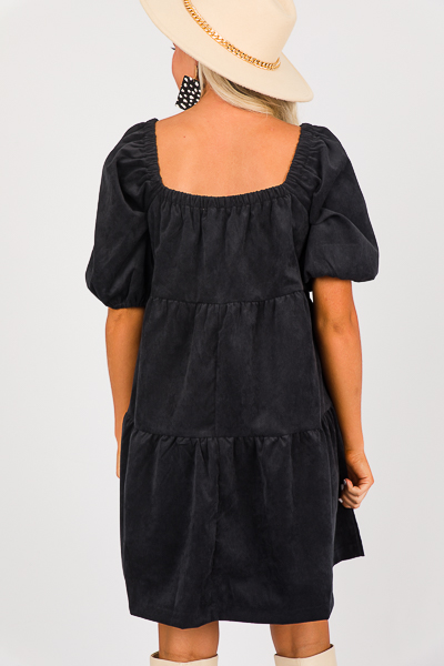 Tiered Suede Dress, Black