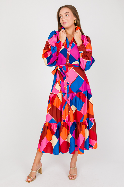 Abstract Shirt Midi, Fuchsia Blue