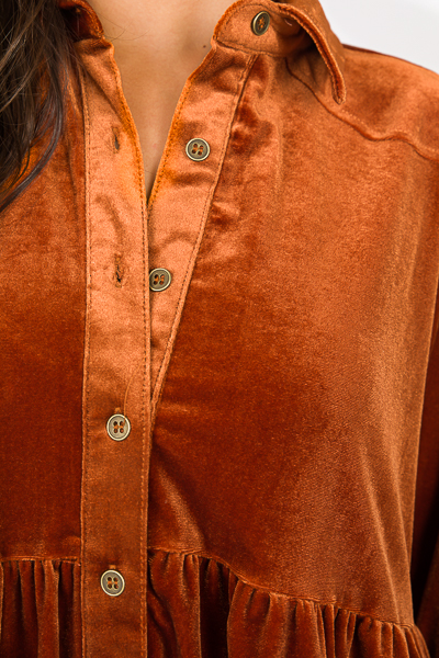 Babydoll Velvet Button Up, Burnt Orange