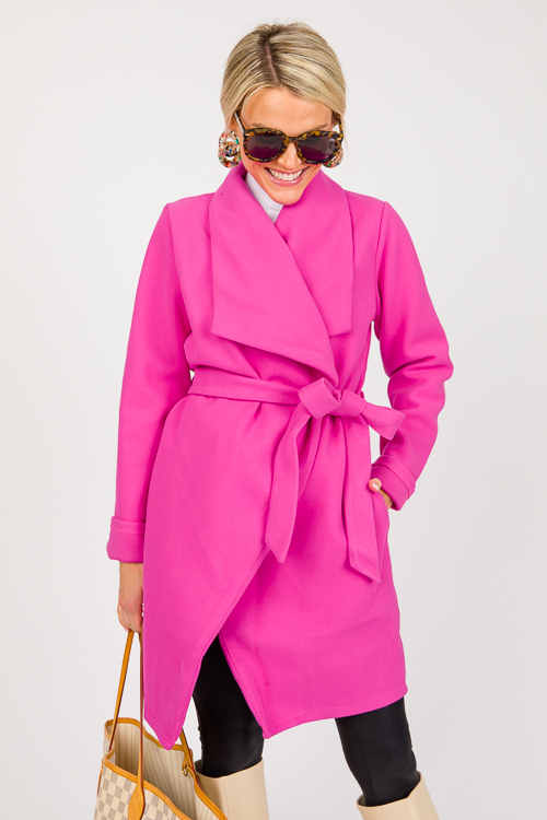 Drape Front Belted Coat, Pink