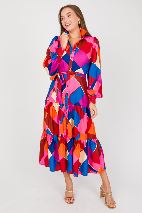 Abstract Shirt Midi, Fuchsia Blue