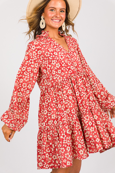 Kendra Flower Dress, Rust - New Arrivals - The Blue Door Boutique