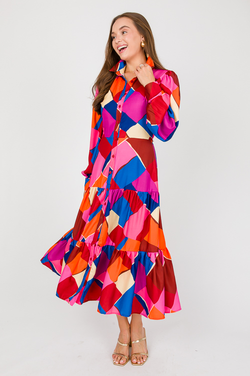 Abstract Shirt Midi, Fuchsia Blue