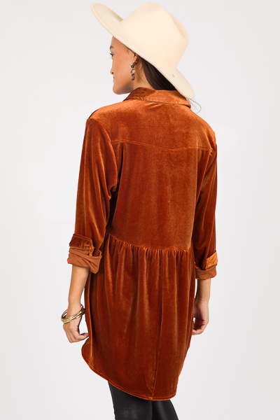 Babydoll Velvet Button Up, Burnt Orange