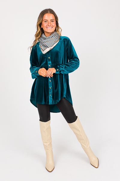 Babydoll Velvet Button Up, Teal