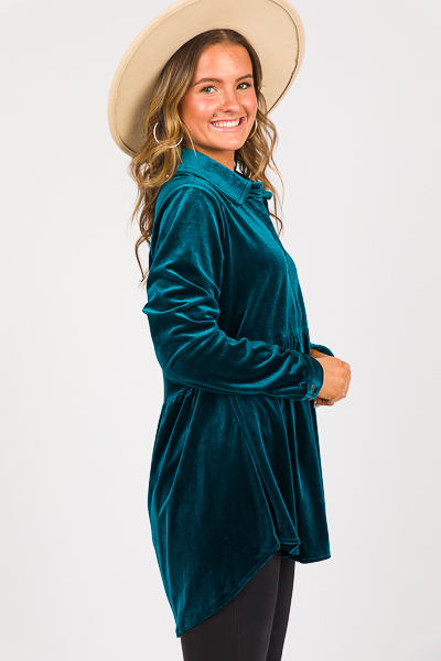 Babydoll Velvet Button Up, Teal