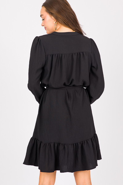 Solid Belted Dress, Black
