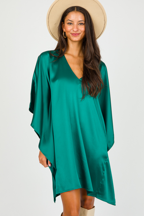Satin Caftan Dress, Emerald Green