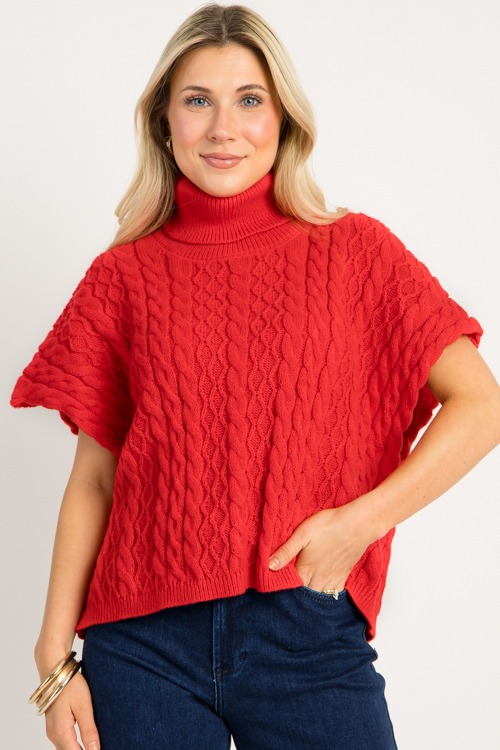 Heather Cable Sweater, Red
