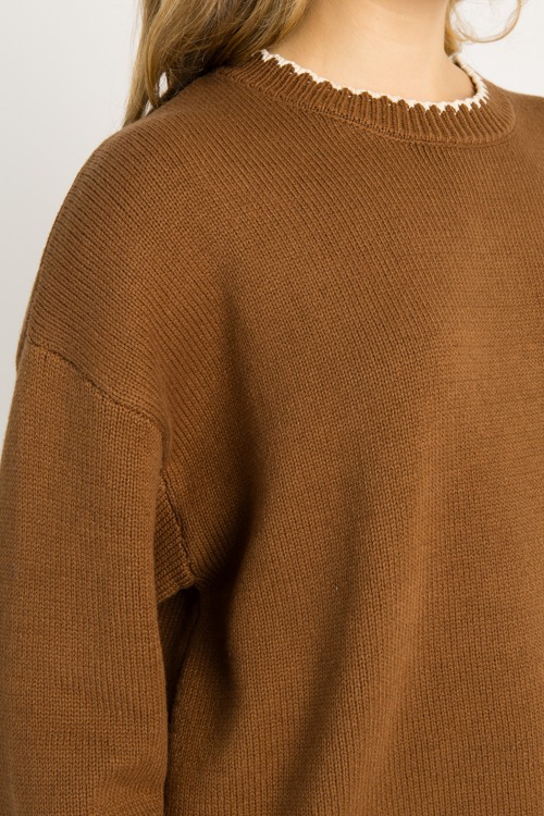 Contrast Crew Neck Sweater, Brown - 0929-38h.jpg