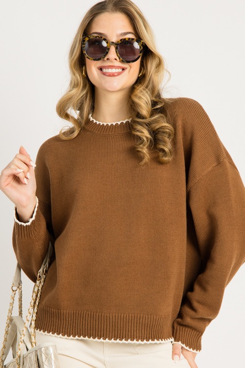 Contrast Crew Neck Sweater, Brown - 0929-40.jpg