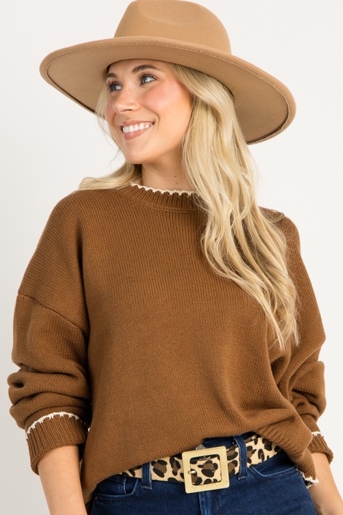 Contrast Crew Neck Sweater, Brown - 0929-43.jpg