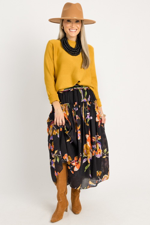Jessica Floral Midi Skirt, Black