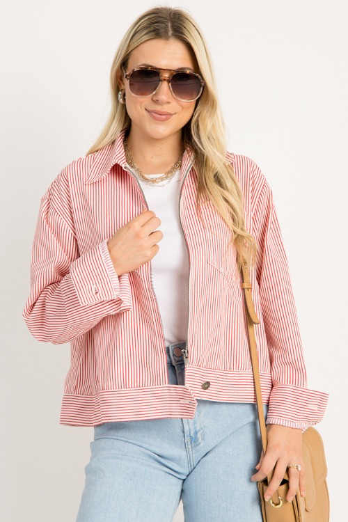 Striped Zip Jacket, Cherry Red