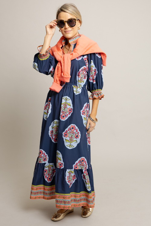 Border Print Bloom Maxi, Midnight