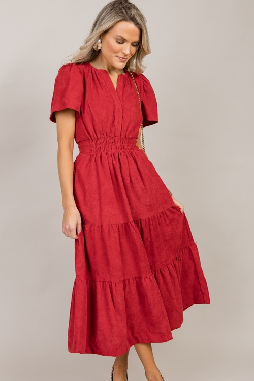 Corduroy Smock Waist Midi, Red