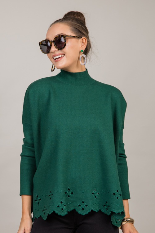 Eyelet Hem Sweater, H. Green - 0930-67p.jpg