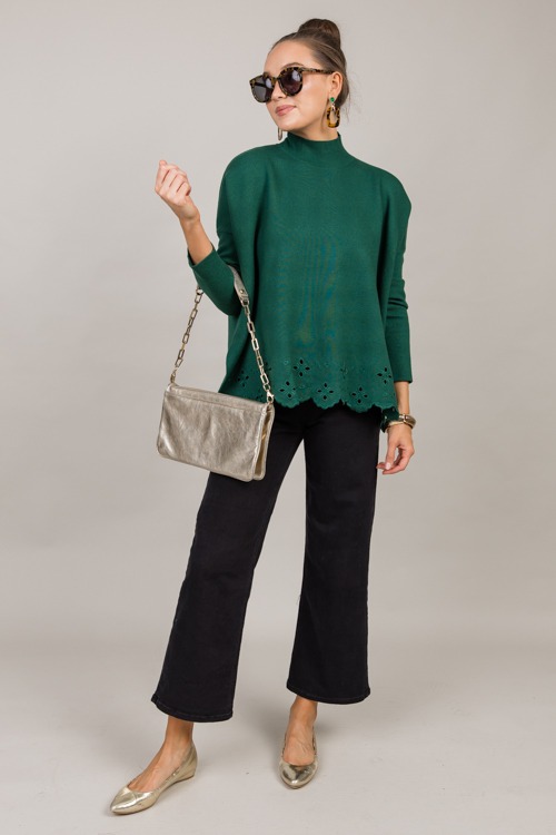 Eyelet Hem Sweater, H. Green