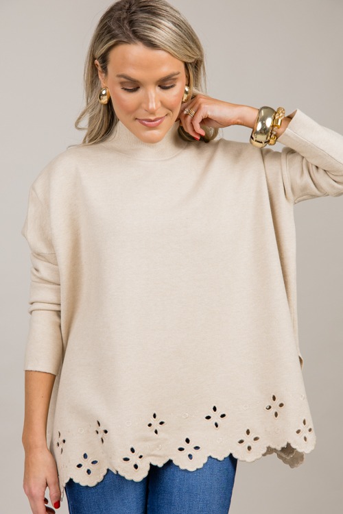 Eyelet Hem Sweater, Oatmeal