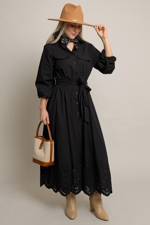 Eyelet Hem Maxi, Black